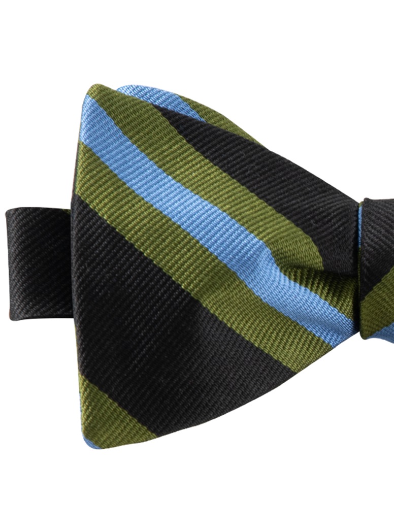 Silk Sriped Bow Tie in Black with Fern & Sky