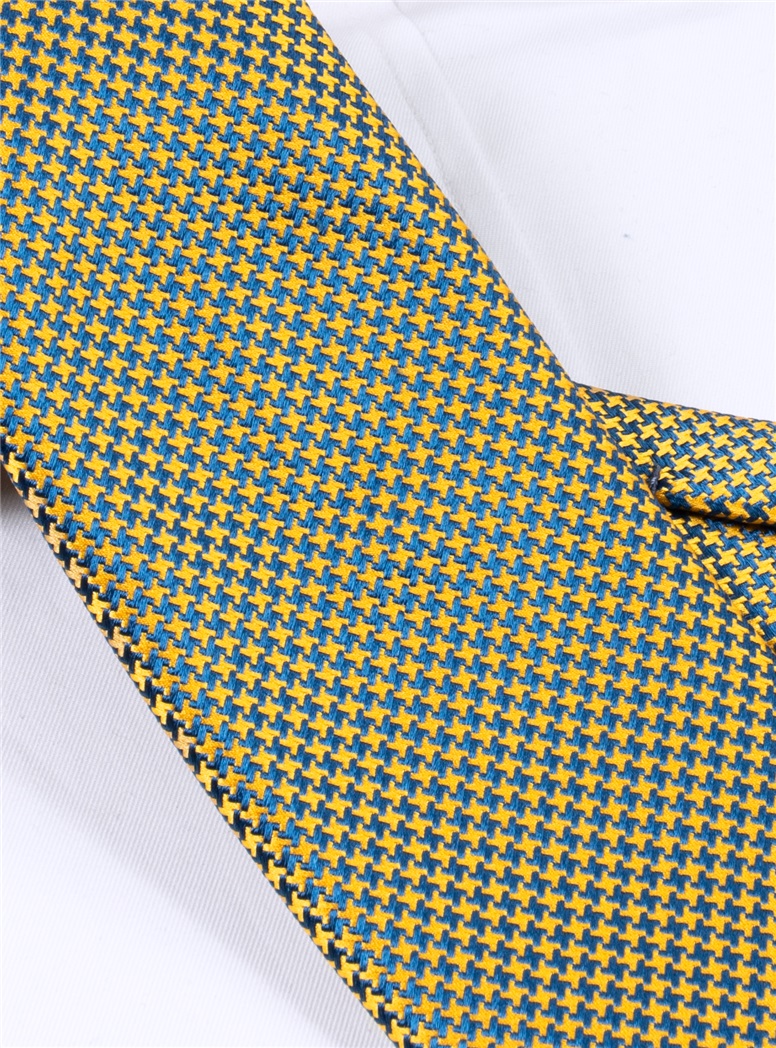 Silk Basketweave Tie in Gold and Teal