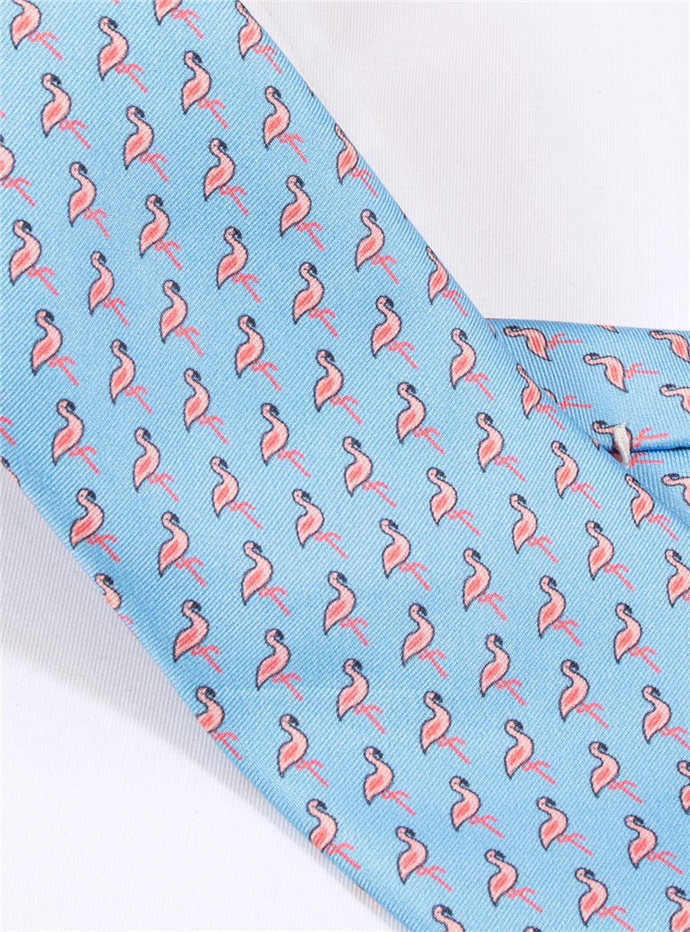 Flamingo Printed Tie in Sky