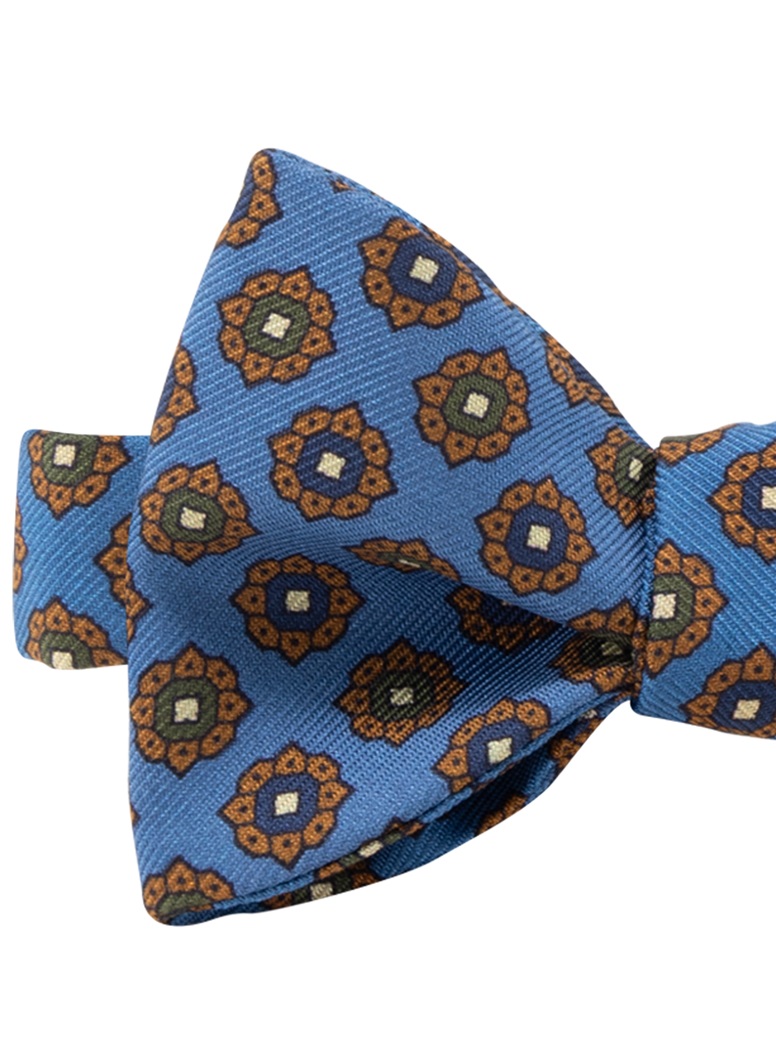 Printed Silk Bow Tie in Cobalt