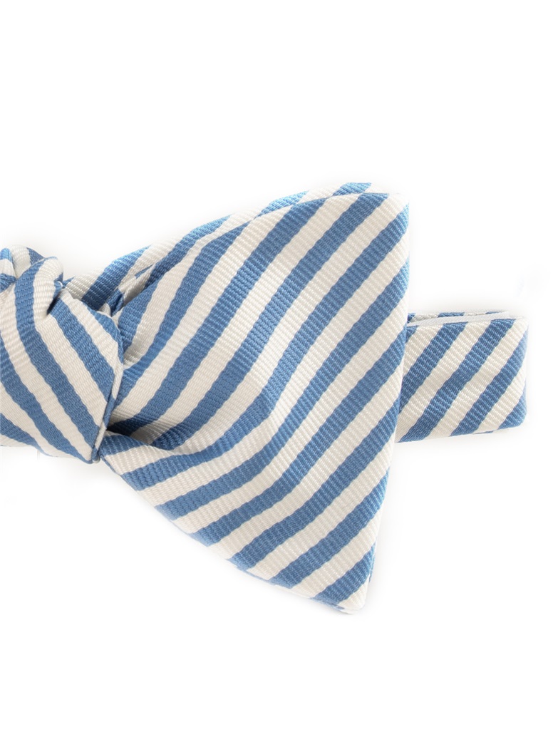 Silk Striped Bow Tie in White and Sky