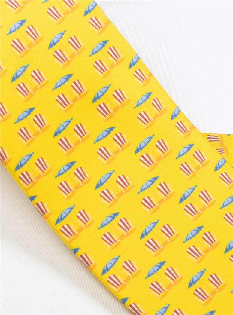 Beach Chair and Umbrella Printed Tie in Marigold