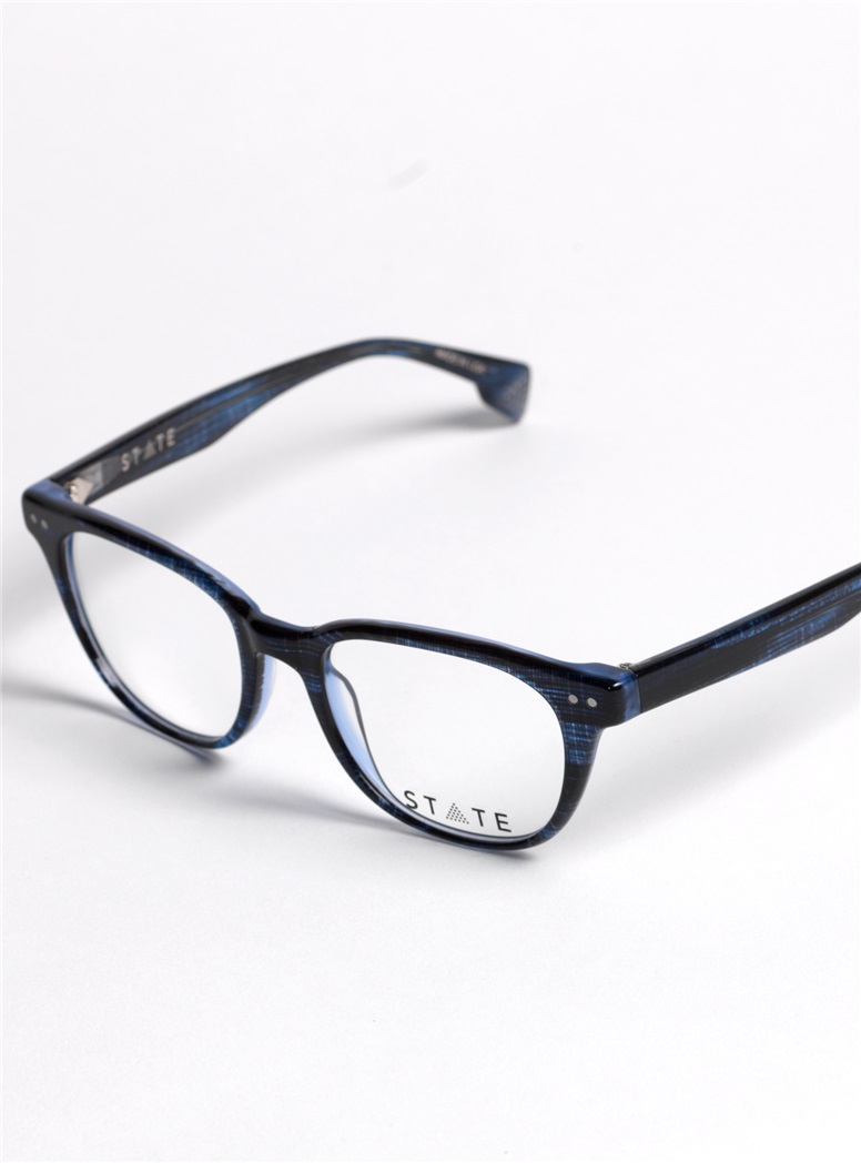 Taylor Rounded Brow Semi-Square Frame in Denim Plaid