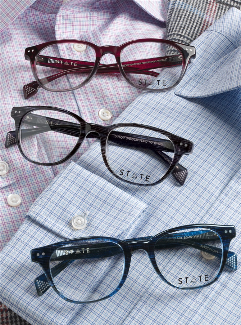 Taylor Rounded Brow Semi-Square Frame in Denim Plaid