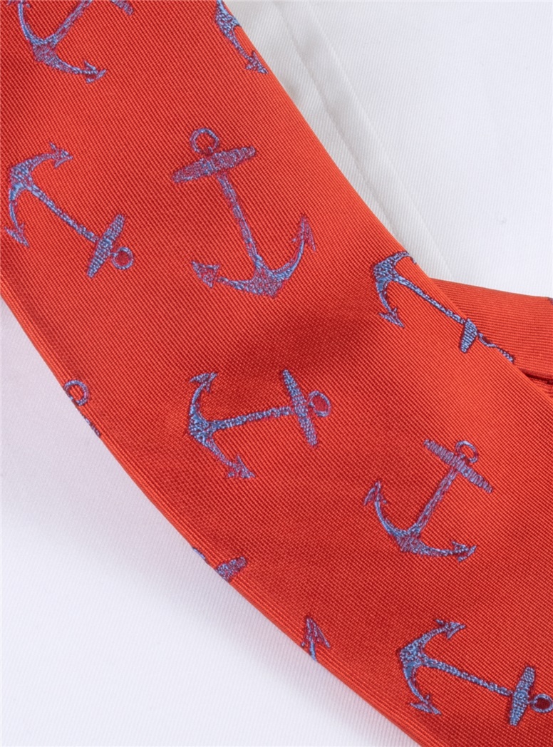 Silk Woven Anchor Tie in Tangerine