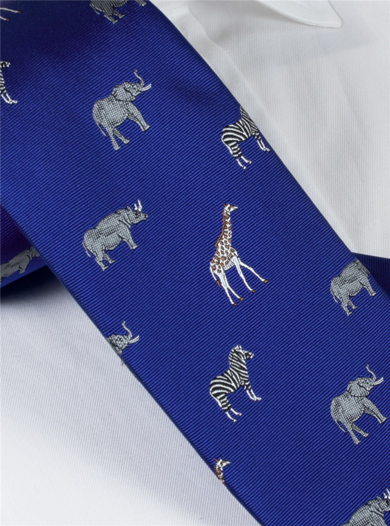 Jacquard Woven Animal Motif Tie in Royal