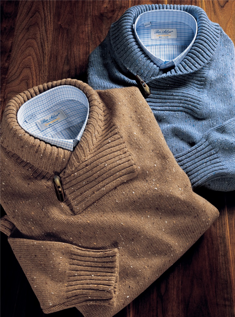 Donegal Lambswool Shawl Collar Sweater in Camel