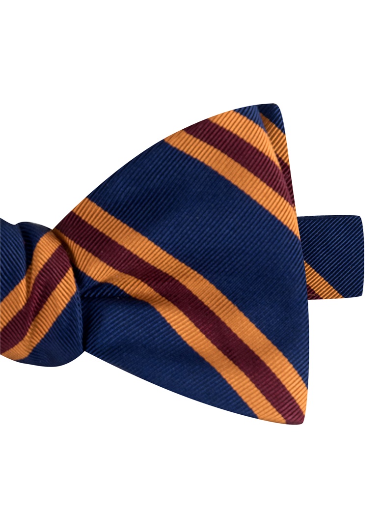 Mogador Silk Stripe Bow Tie in Navy and Claret