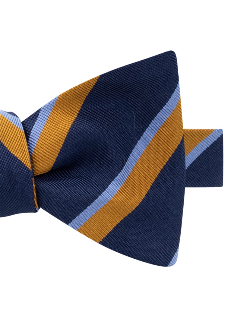 Mogador Silk Double Stripe Bow Tie in Navy