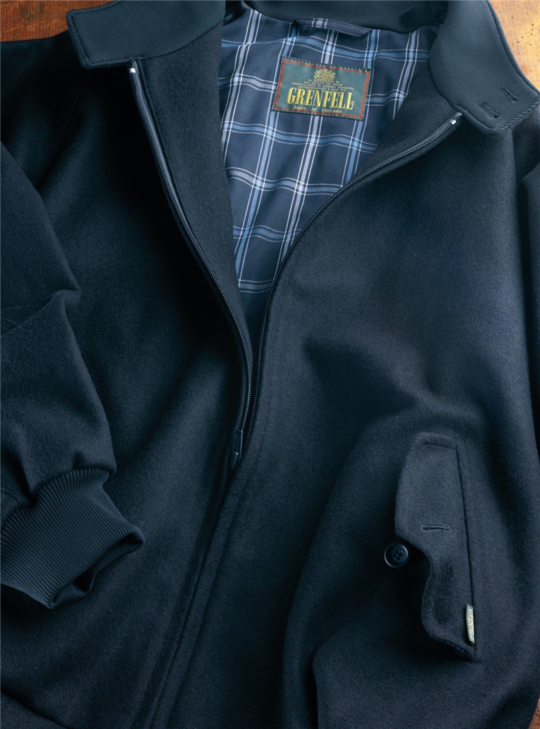 Navy Melton Wool Zippered Jacket