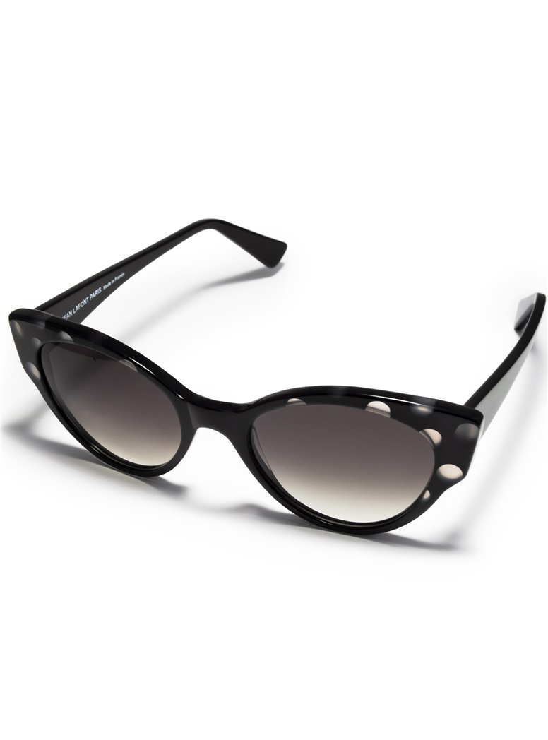Cateye Sunglasses in Black with Grey Dots
