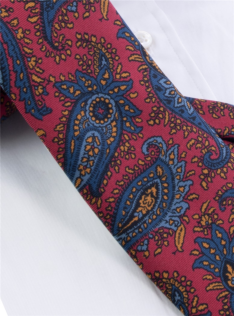 Silk Paisley Printed Tie in Red