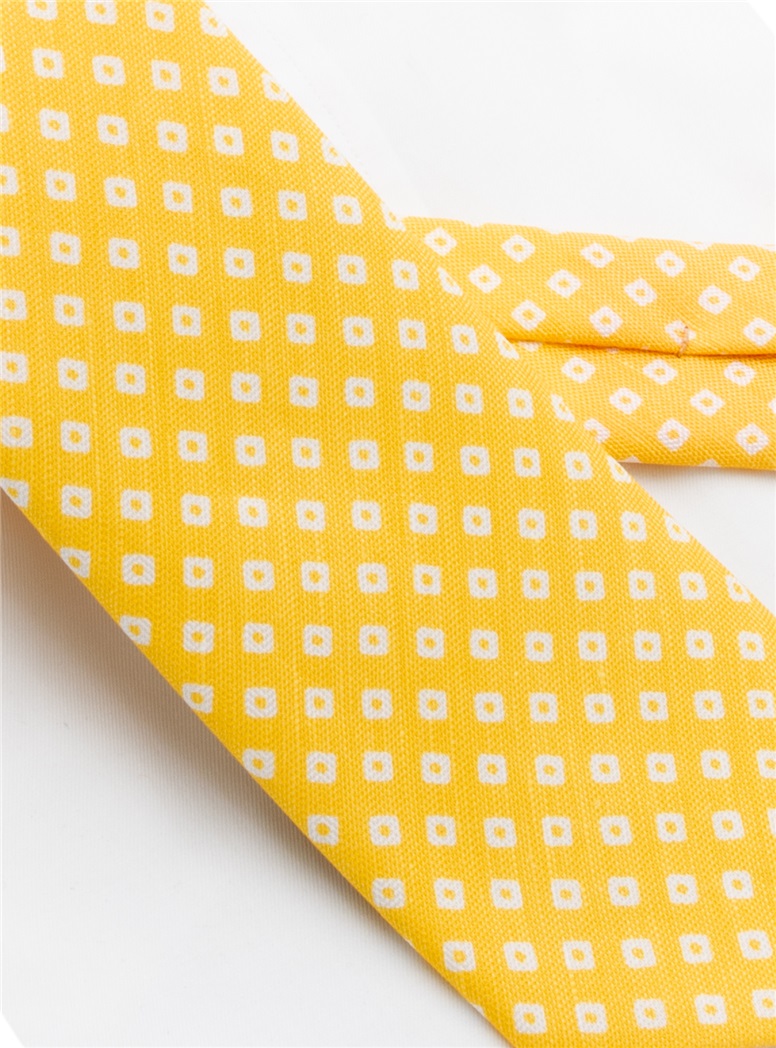 Silk and Linen Diamond Printed Tie in Lemon