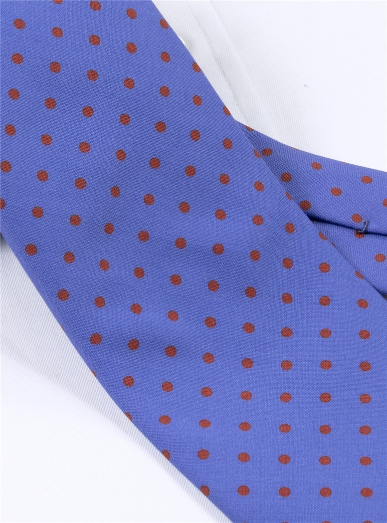 Wool Printed Dots Tie in Cobalt with Rust