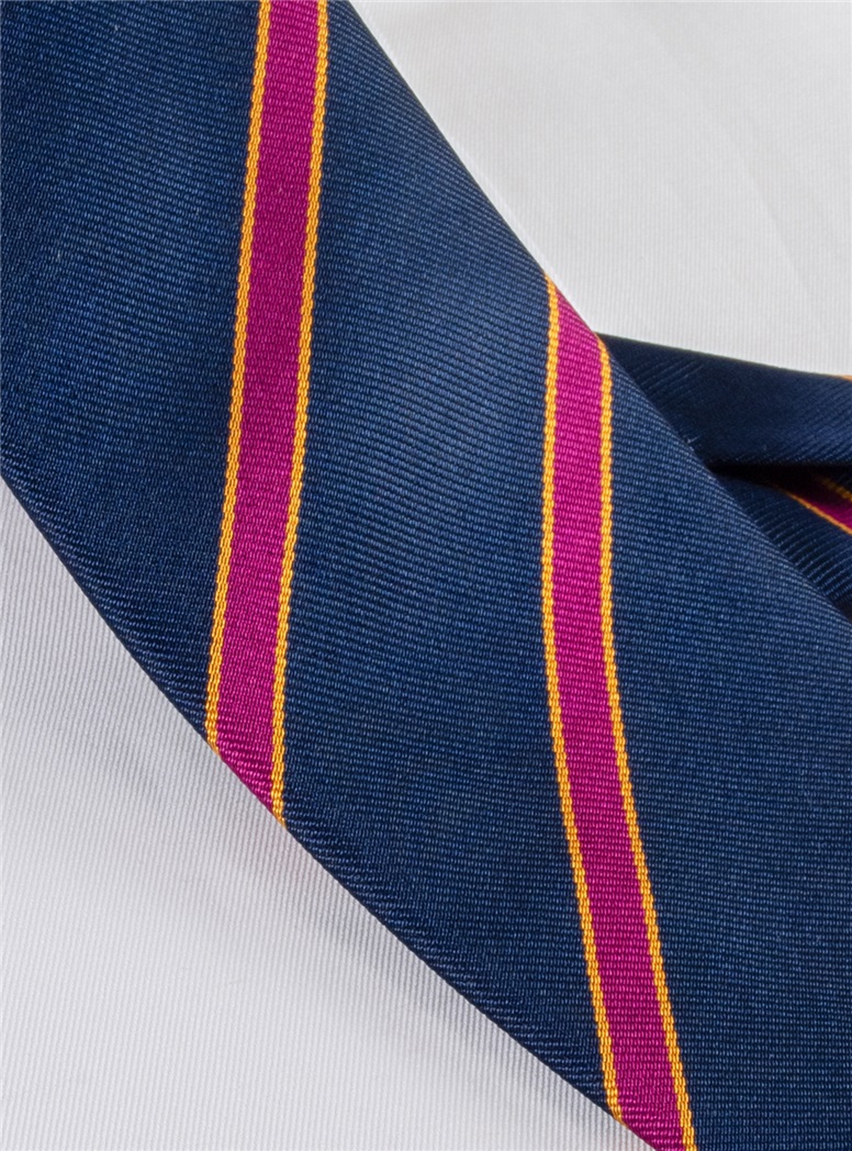 Silk Stripe Tie in Navy and Fuchsia