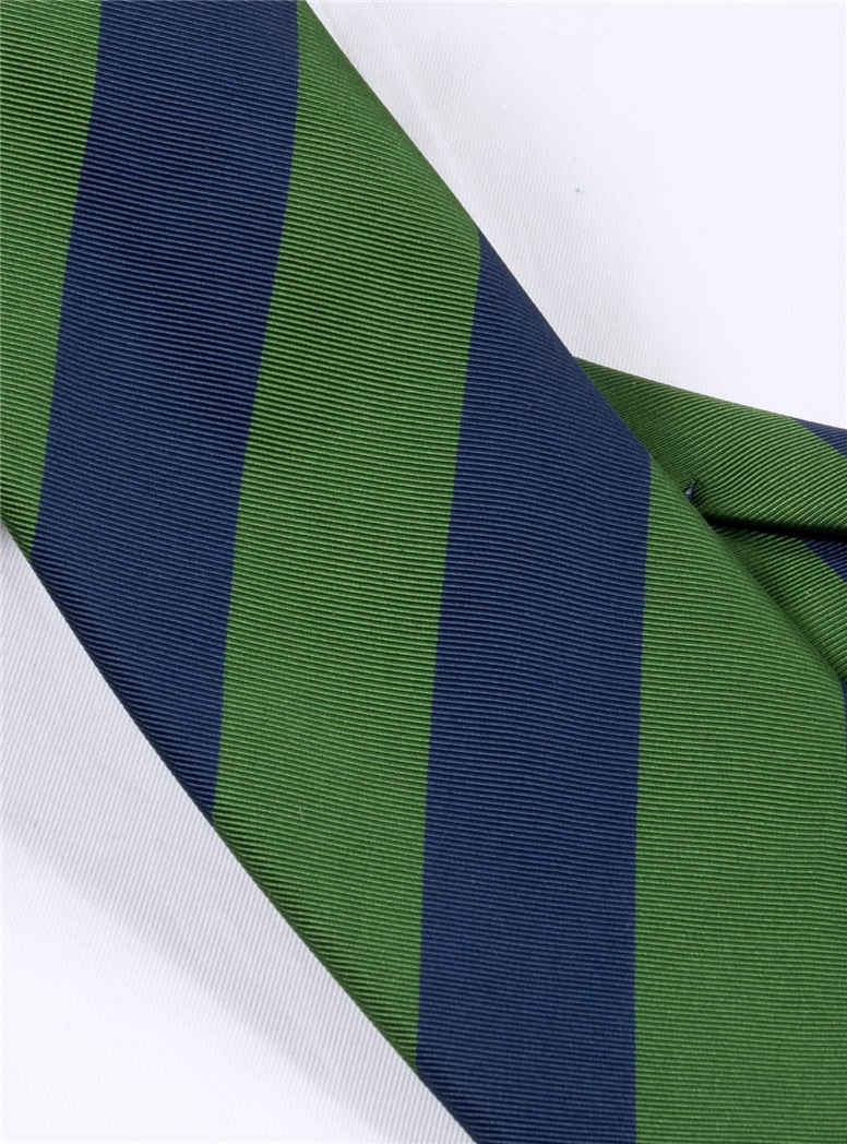 Mogador Block Striped Tie in Fern and Navy