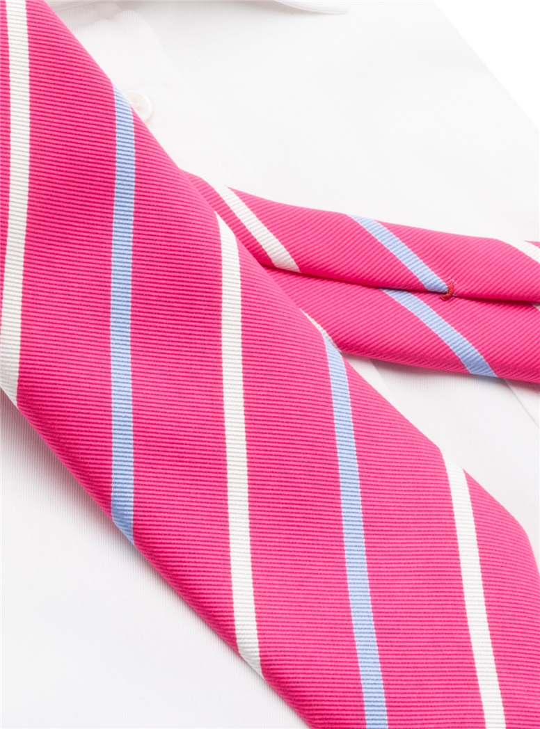 Silk Bar Striped Tie in Azalea