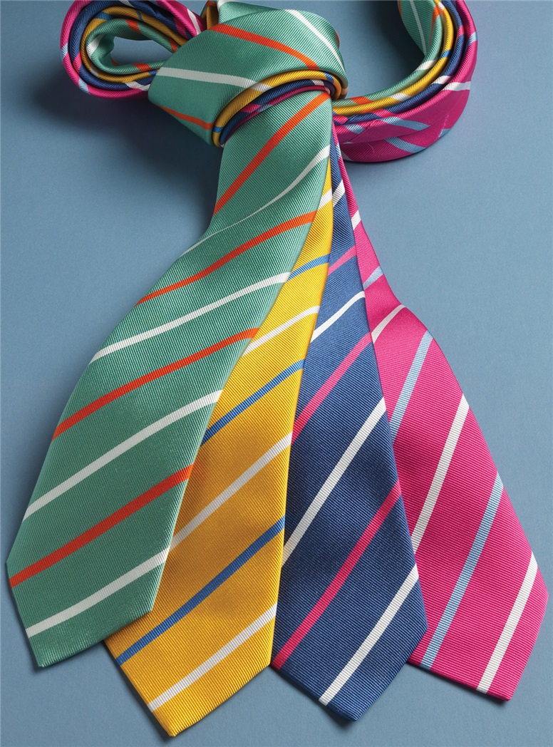 Silk Bar Striped Tie in Azalea