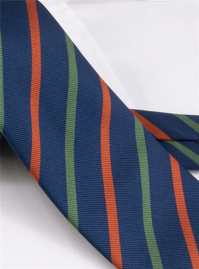 Silk Bar Stripe Tie in Navy