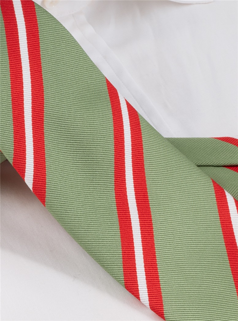 Silk Double Striped Tie in Sage