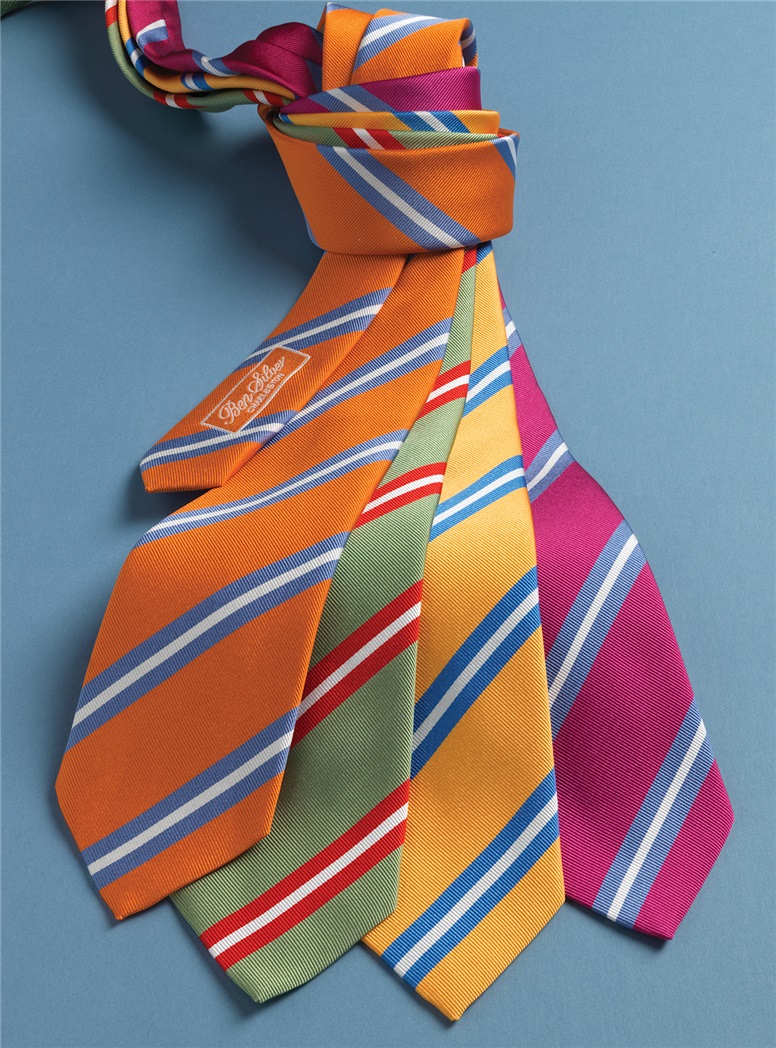 Silk Double Striped Tie in Sage