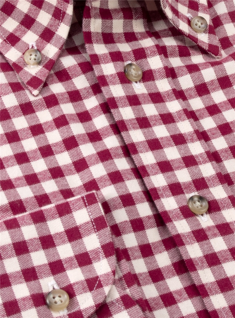 Wine and Cream Brushed Cotton Gingham Button Down