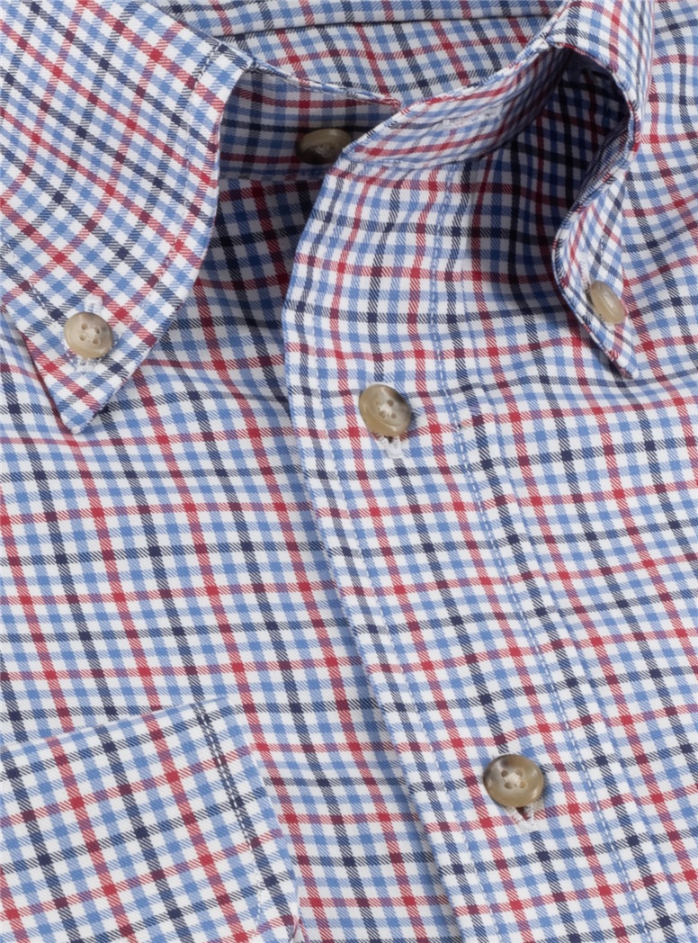 Red, Sky, and Navy Check Button Down