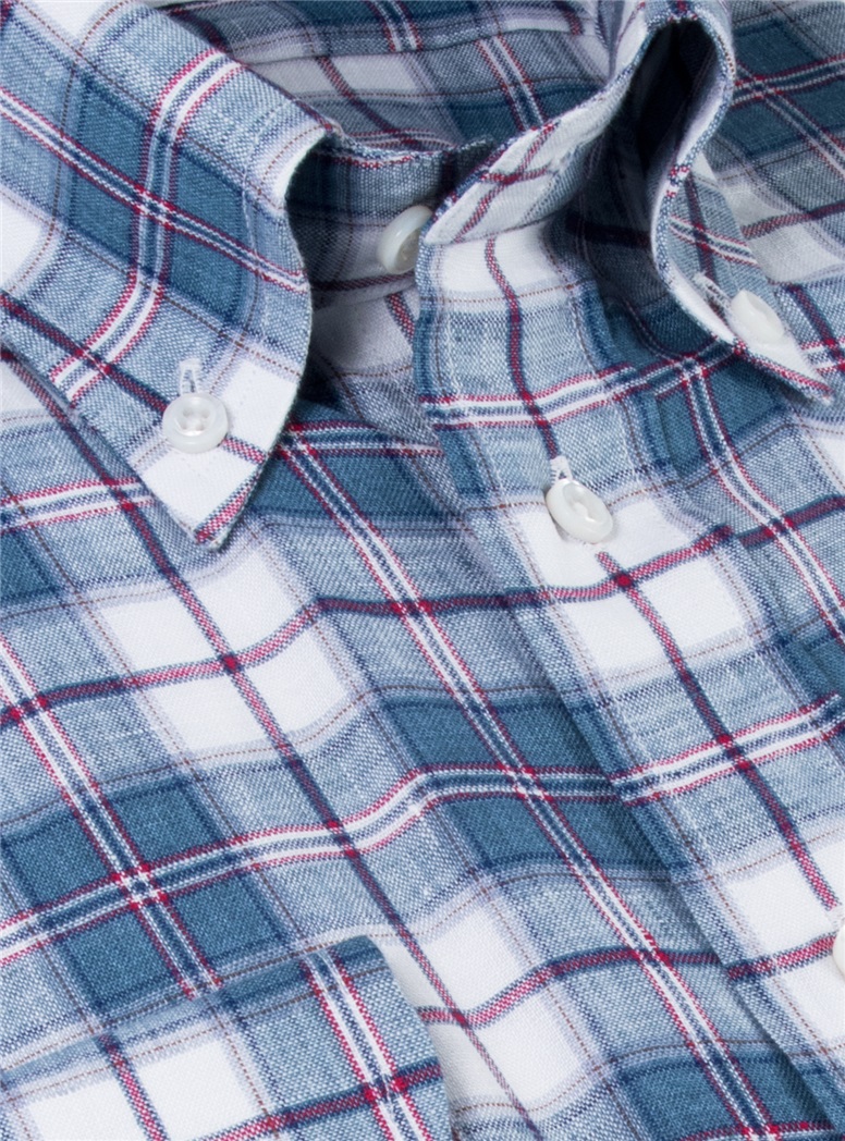 Blue, Strawberry and White Linen Button Down