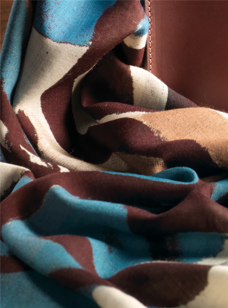 Wool and Cashmere Abstract Printed Scarf in Mocha