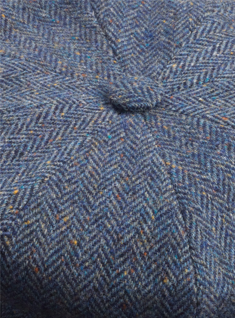 Wool Muirfield Cap in Blue Herringbone