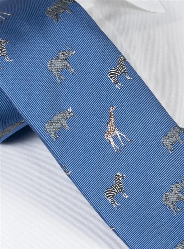Jacquard Woven Animal Motif Tie in Sky