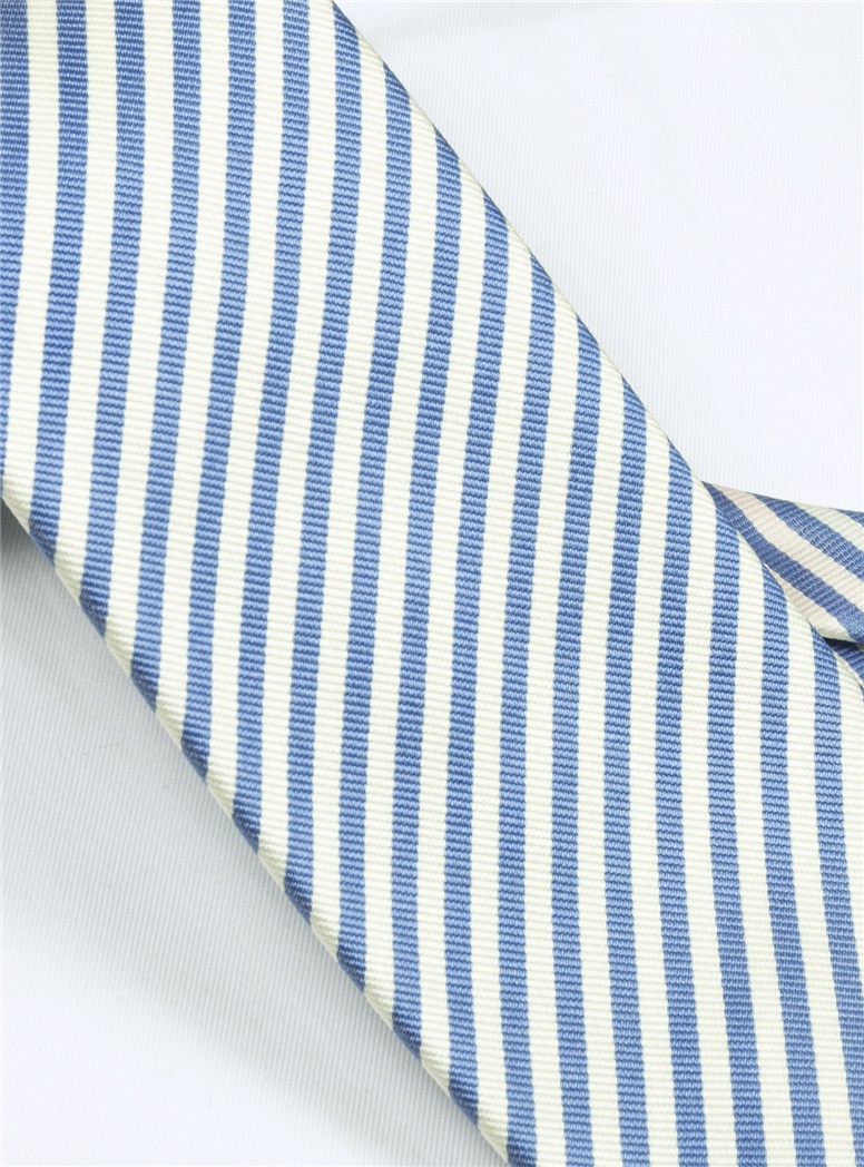 Silk Striped Tie in White and Sky