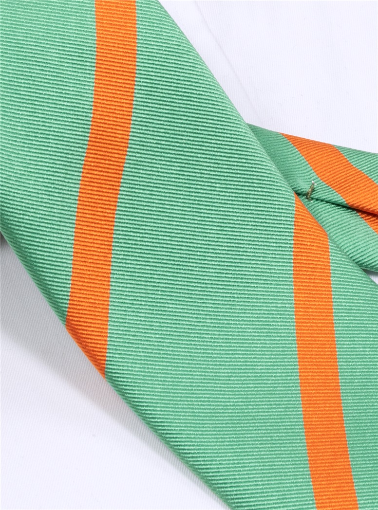 Silk Bar Striped Tie in Sea Green with Tangerine