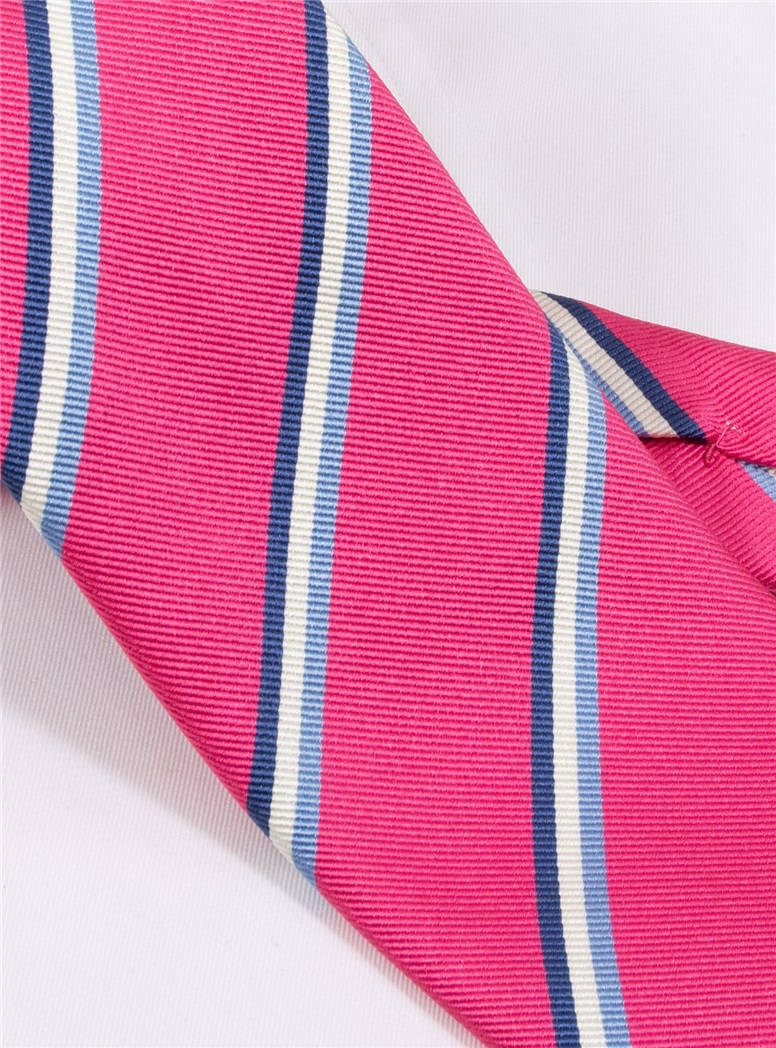 Silk Triple Stripe Tie in Azalea - The Ben Silver Collection