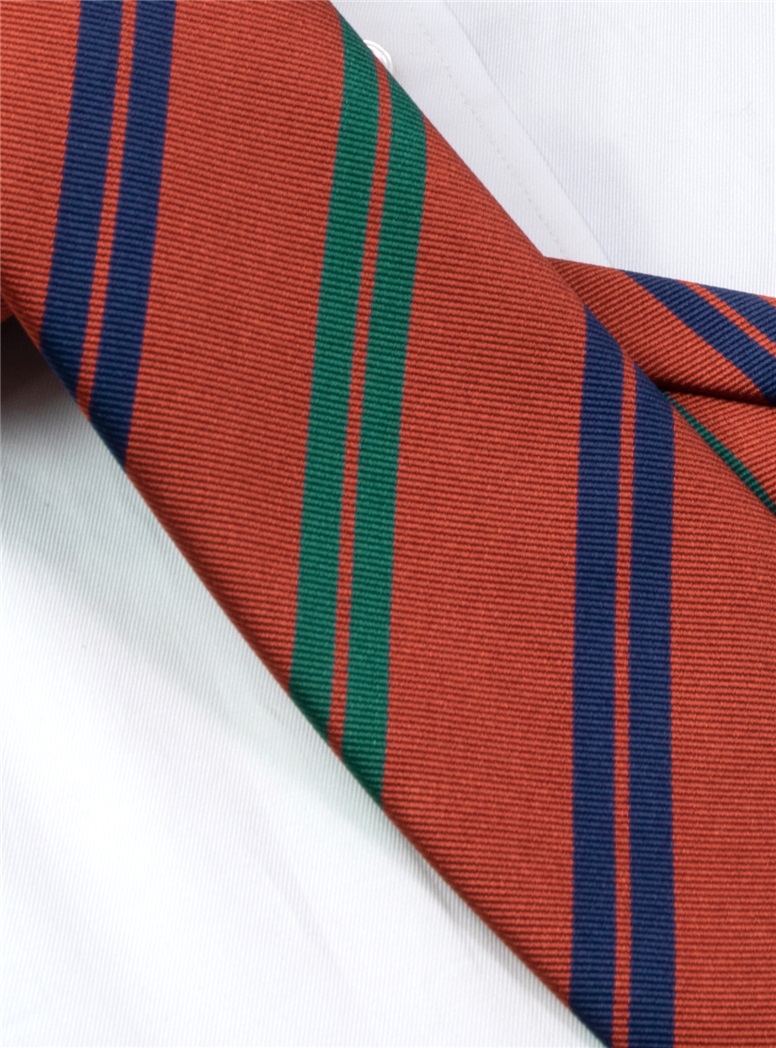 Silk Double Stripe Tie in Copper