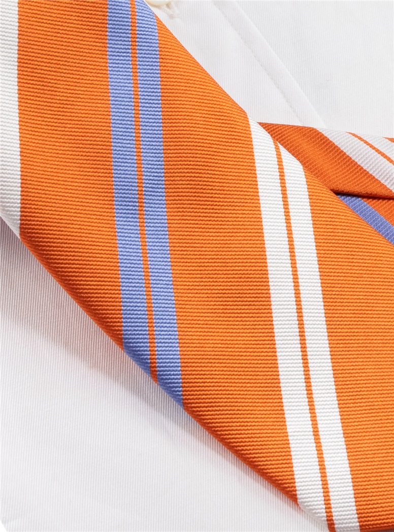 Silk Double Striped Tie in Tangerine