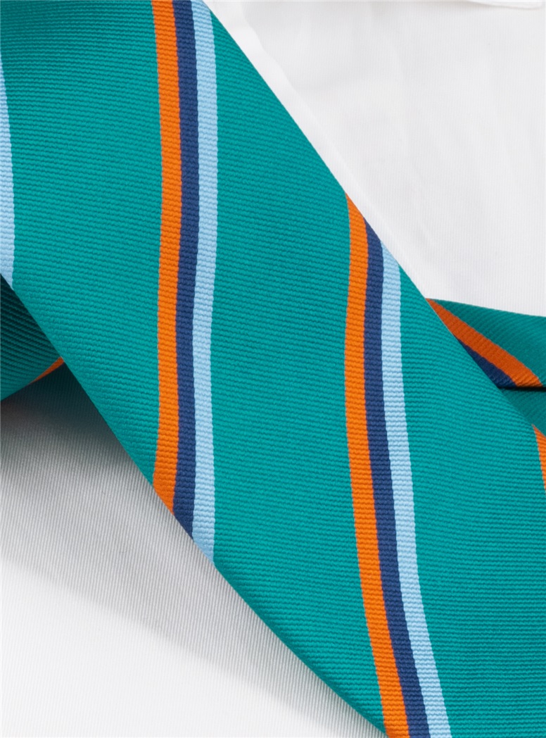 Silk Tie Triple Stripe in Aqua, Orange, and Navy