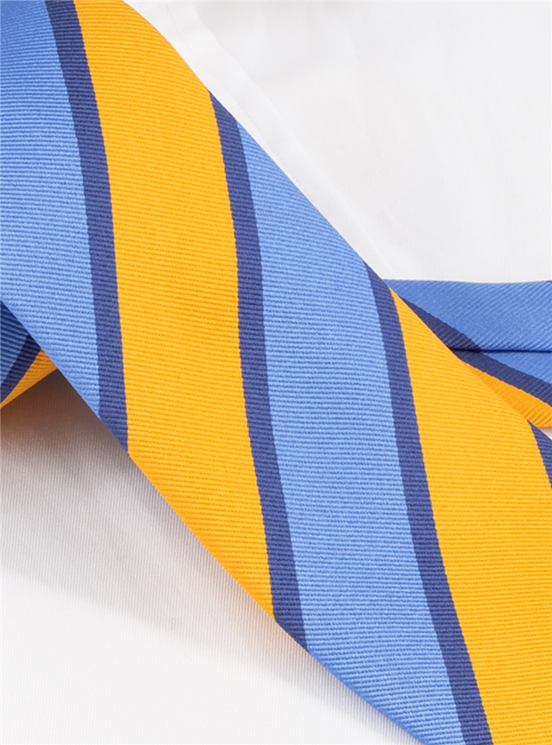Silk Block Stripe Tie in Marigold and Cobalt Blue