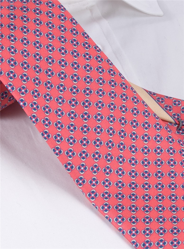 Silk Printed Square Tie in Salmon