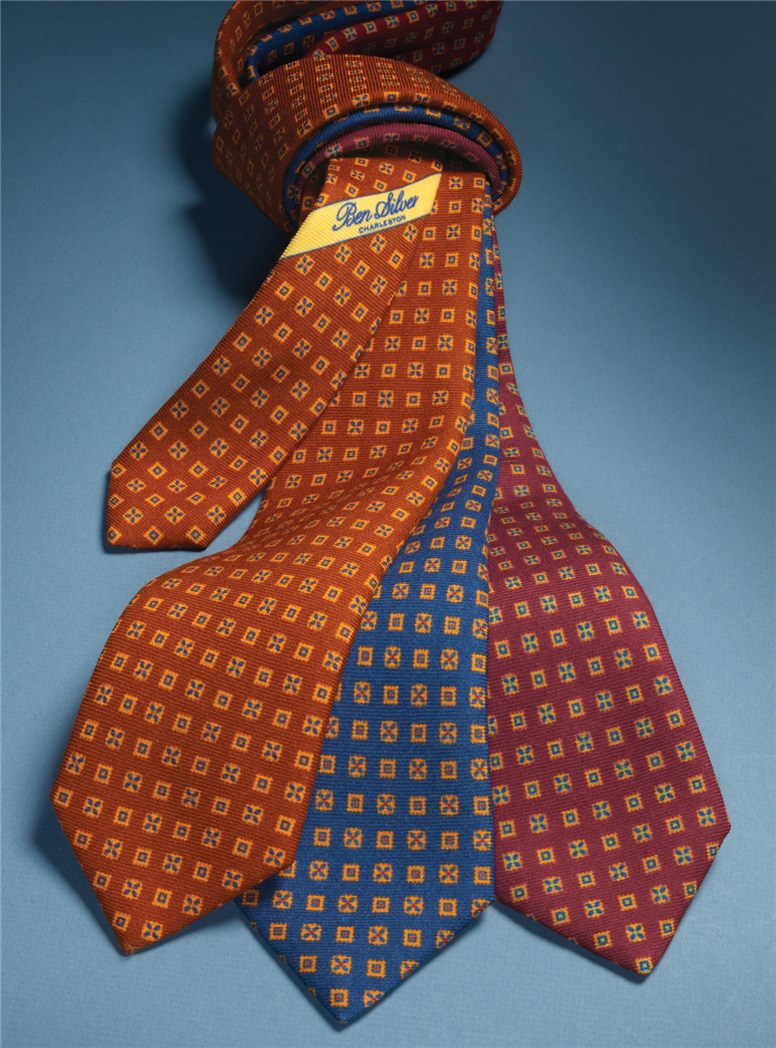 Wool & Silk Printed Neat Tie in Blue