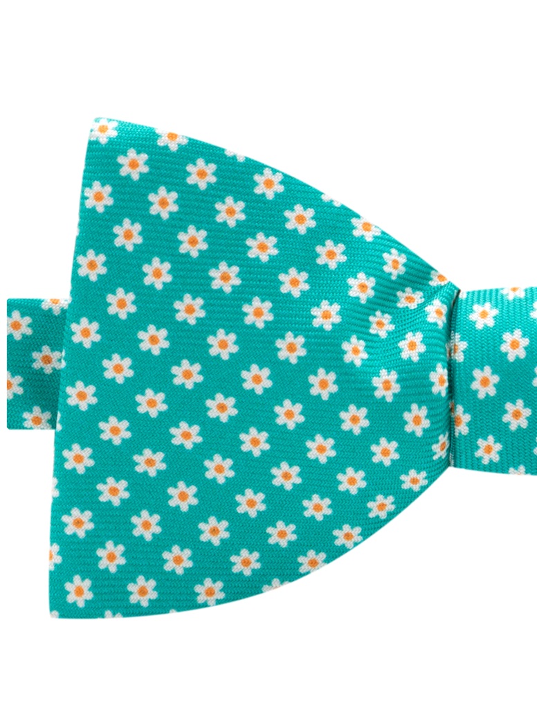 Silk Flower Printed Bow Tie in Teal