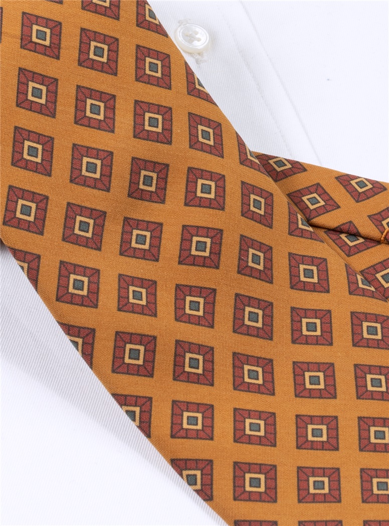 Silk Diamond Printed Tie in Amber