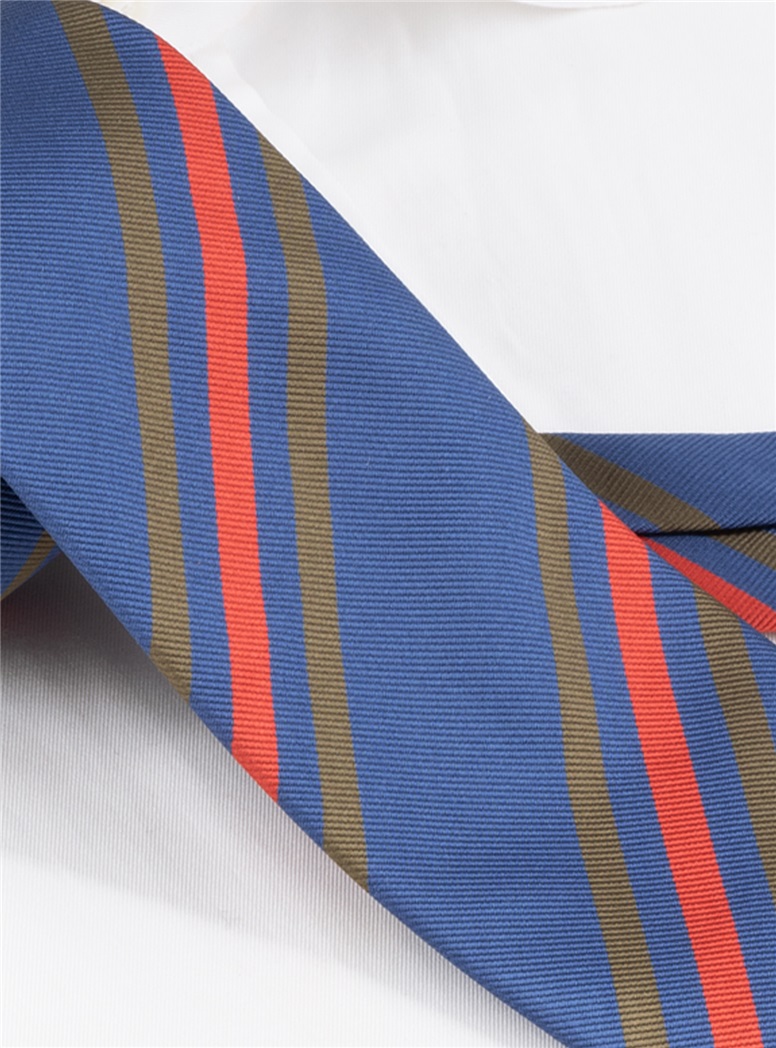 Three Striped Silk Tie in Marine with Fire