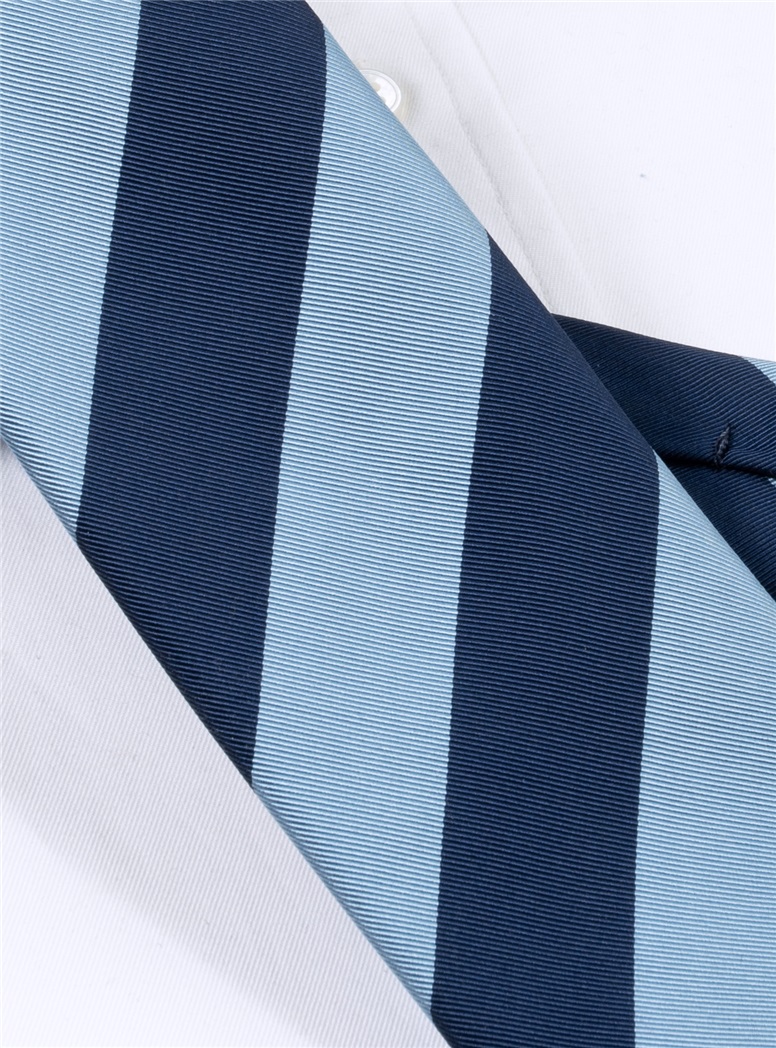 Mogador Block Striped Tie in Sky and Navy