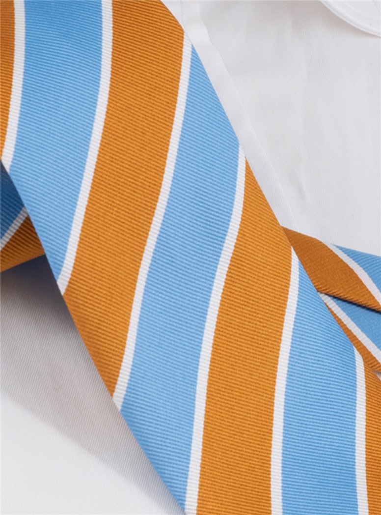 Silk Block Stripe Tie in Cobalt and Hazel
