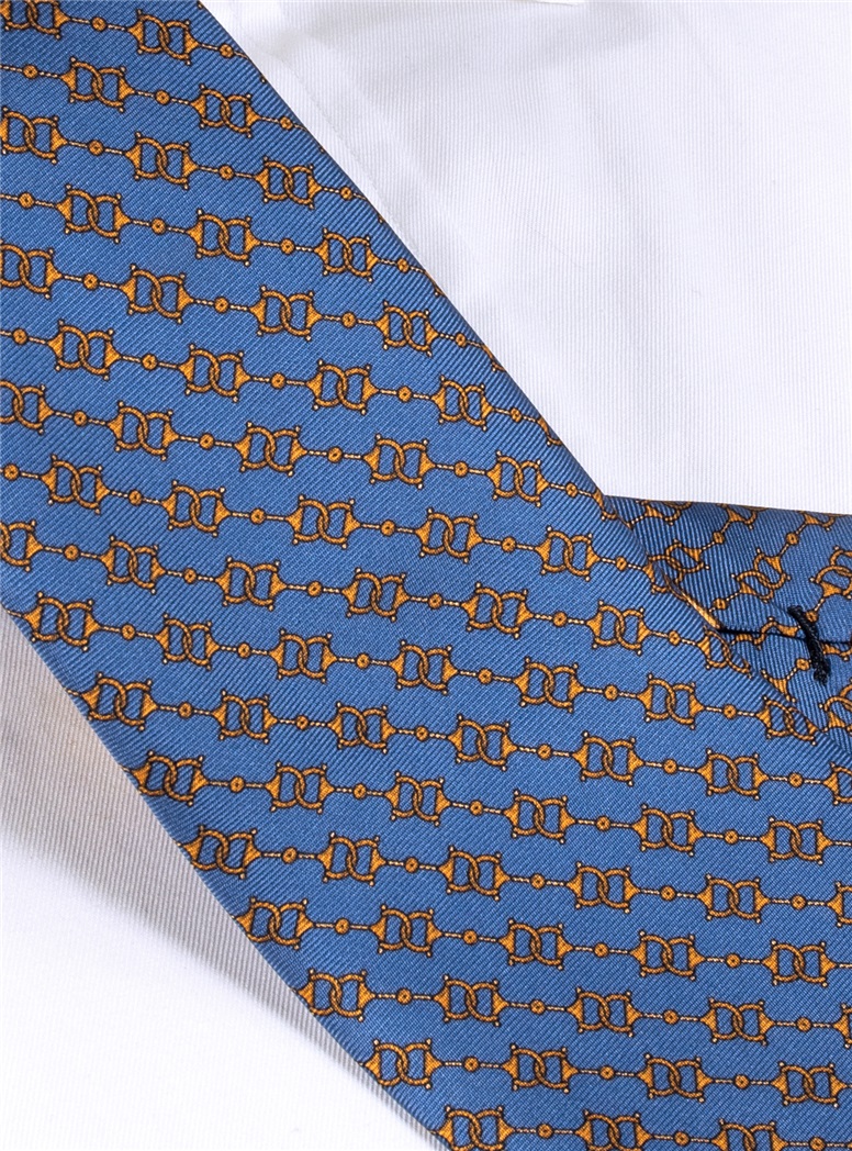 Silk Horse Bit Motif Tie in Cornflower