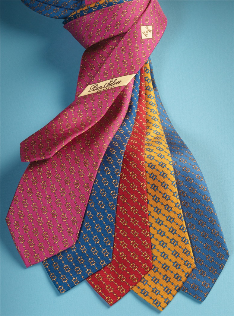 Silk Horse Bit Motif Tie in Cornflower - The Ben Silver Collection