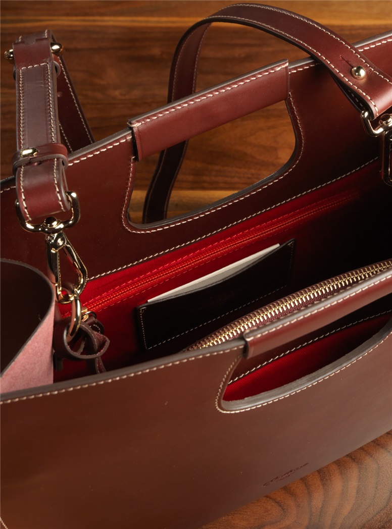 Ladies Leather Top Handle Tote in Bordeaux