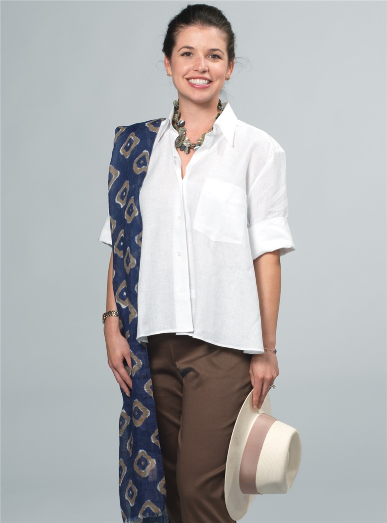 Linen Diamond Printed Scarf in Navy