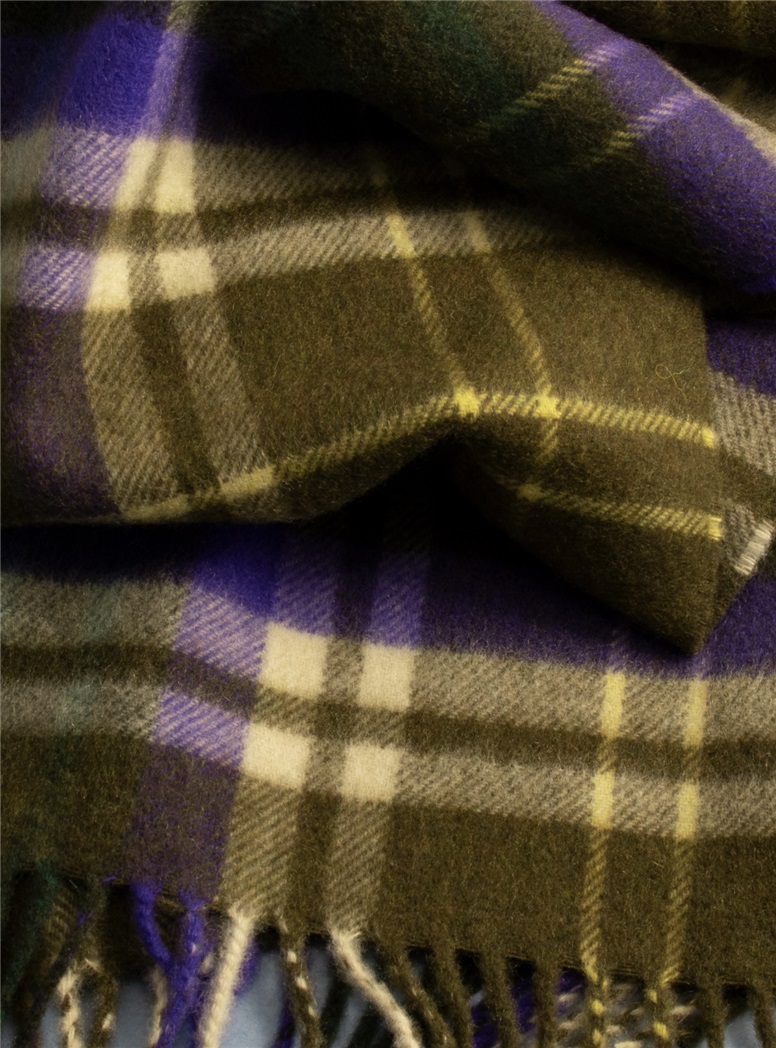 Cashmere Plaid Scarf in Olive and Purple